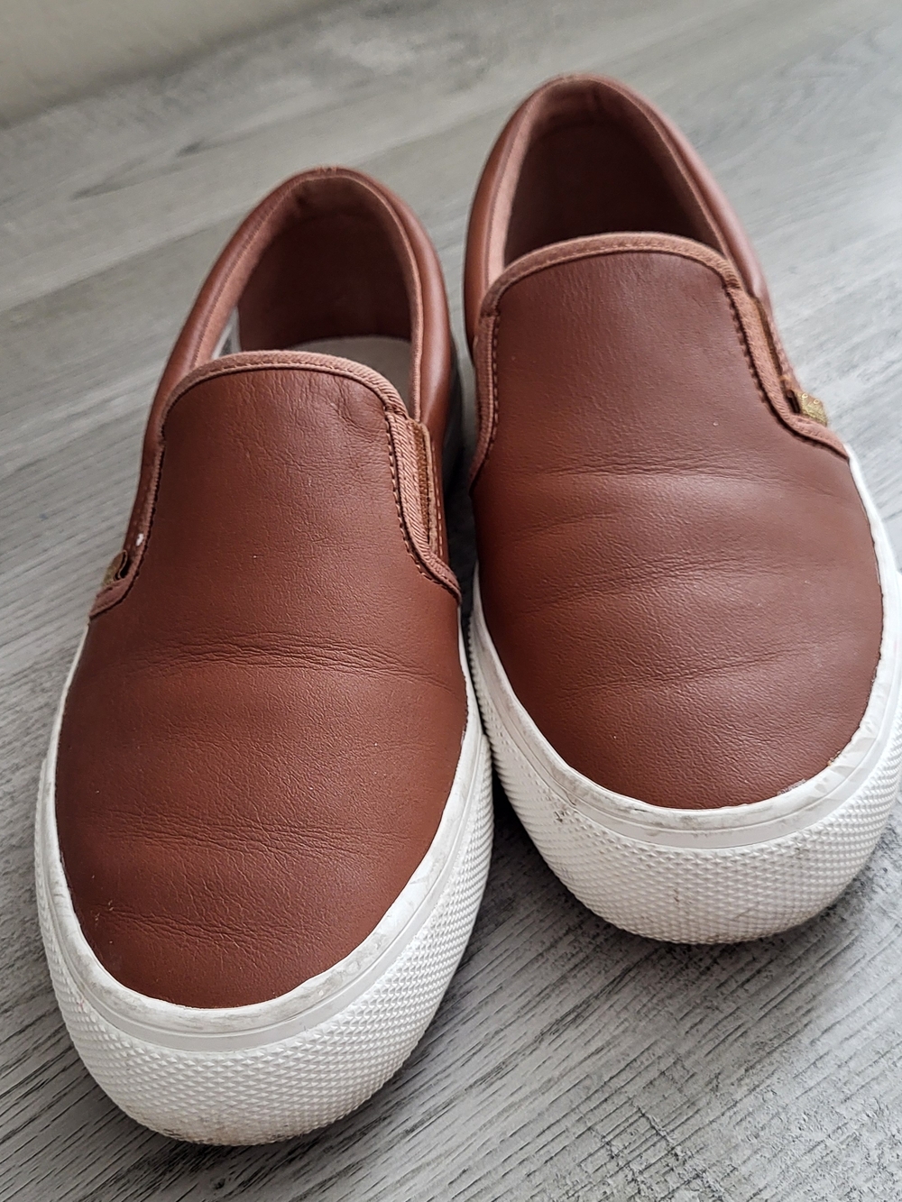 Keds Brown Slip-On Leather-Look Loafers with White Sole Size 7